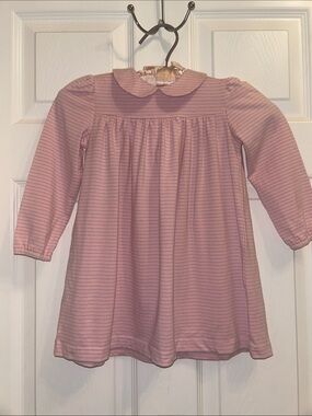 Busy Bees Toddler Pink Striped Long Sleeve Dress w/Peter Pan Collar